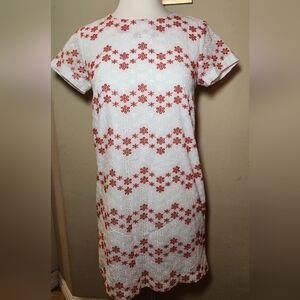 Miami White and Red Eyelet-Embroidered Cotton Sheath Dress Size XS‎